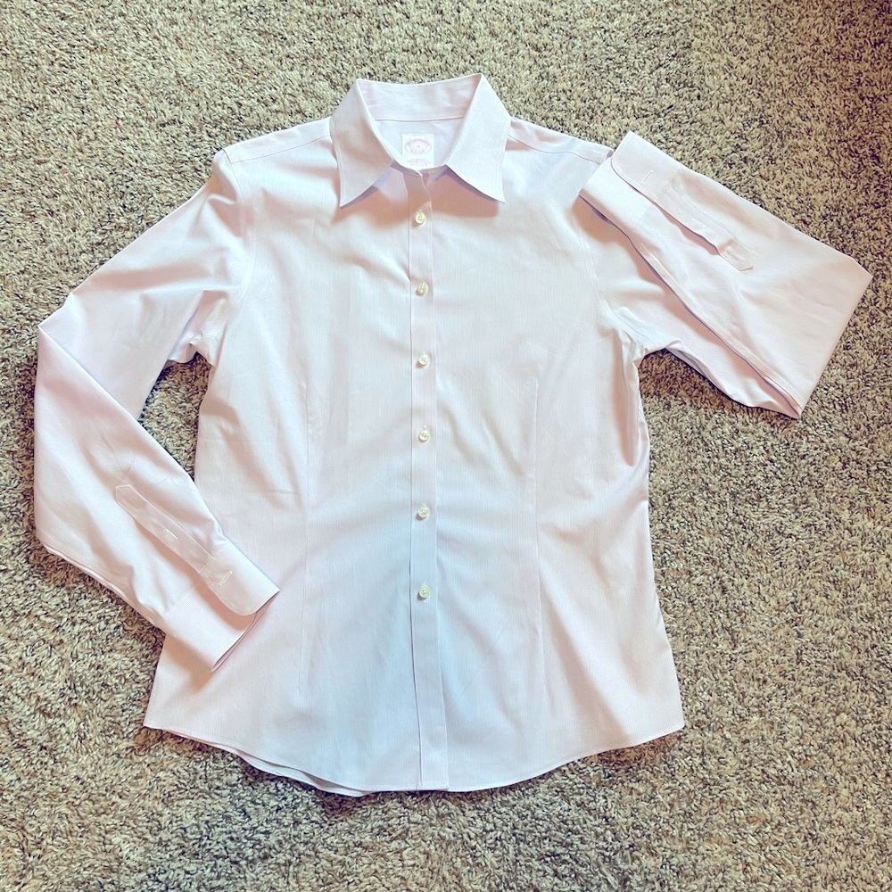 Brooks Brothers size 10 tailored fit non iron stretch mini stripe dress shirt